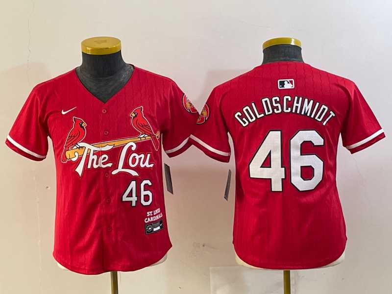 Youth St Louis Cardinals #46 Paul Goldschmidt Red 2024 City Connect Limited Stitched Baseball Jersey->mlb youth jerseys->MLB Jersey